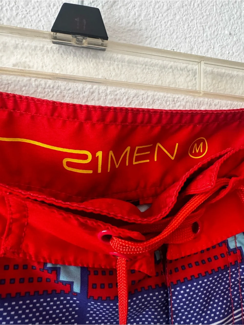 21men Red and Blue Geometric Swim Board Shorts